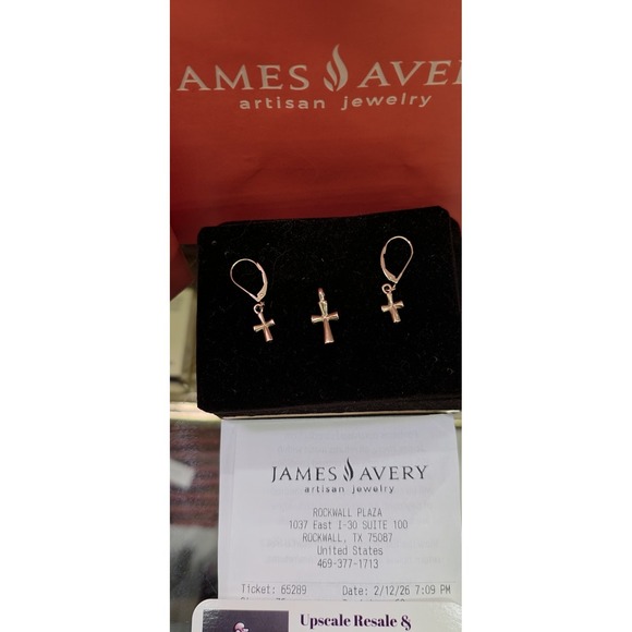 James Avery 14k gold cross pendant Set Earrings 14k Cross Leaver Back NEW - Picture 5 of 16